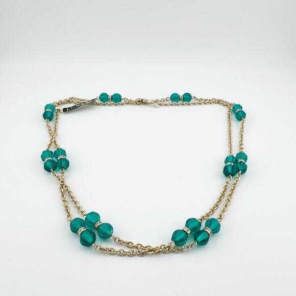 J Crew Beaded Necklace Green Gold Crystal Beads Layering Jewelry NEW - Picture 1 of 10